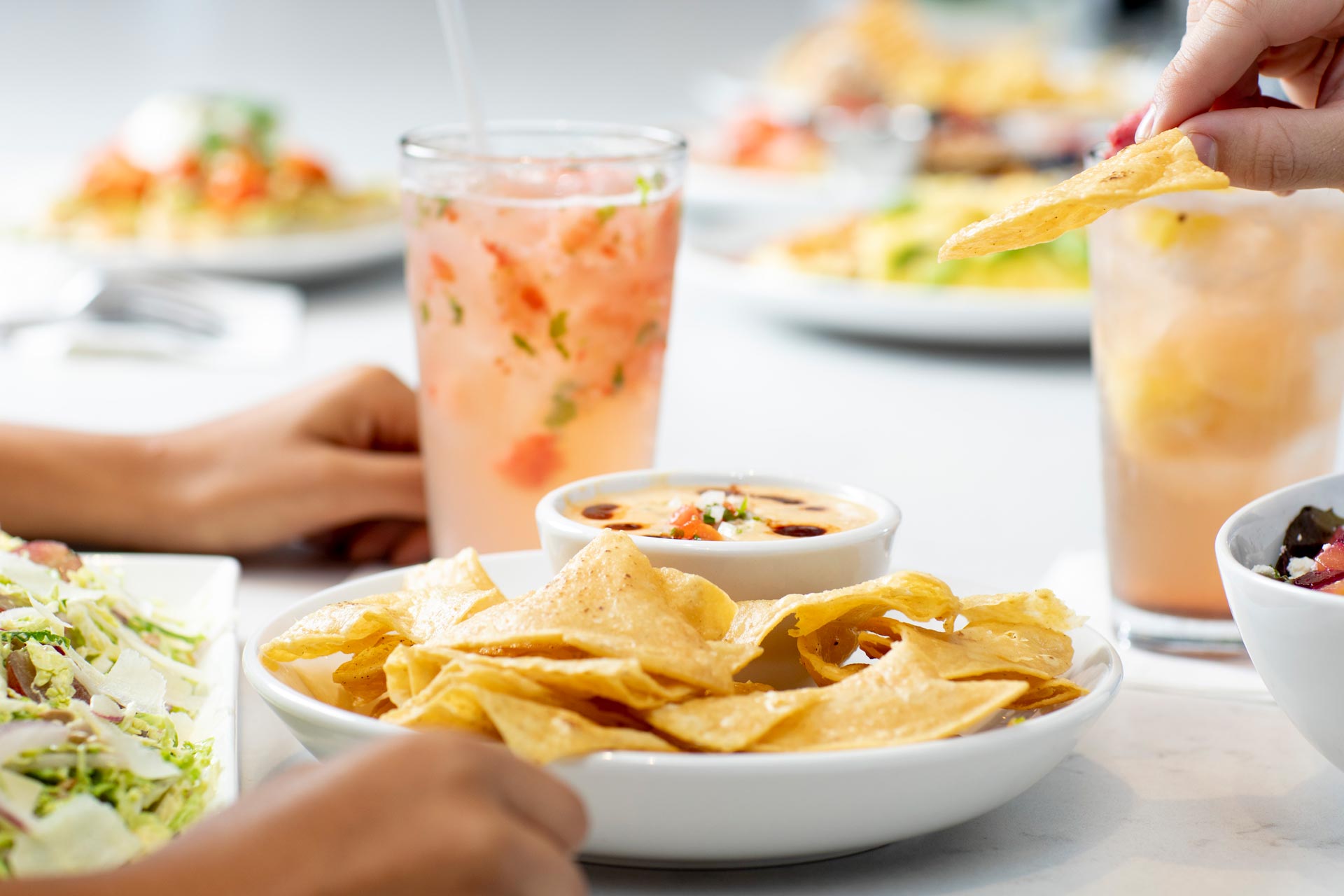 Queso and cherry lemonade food photography for Austin Java