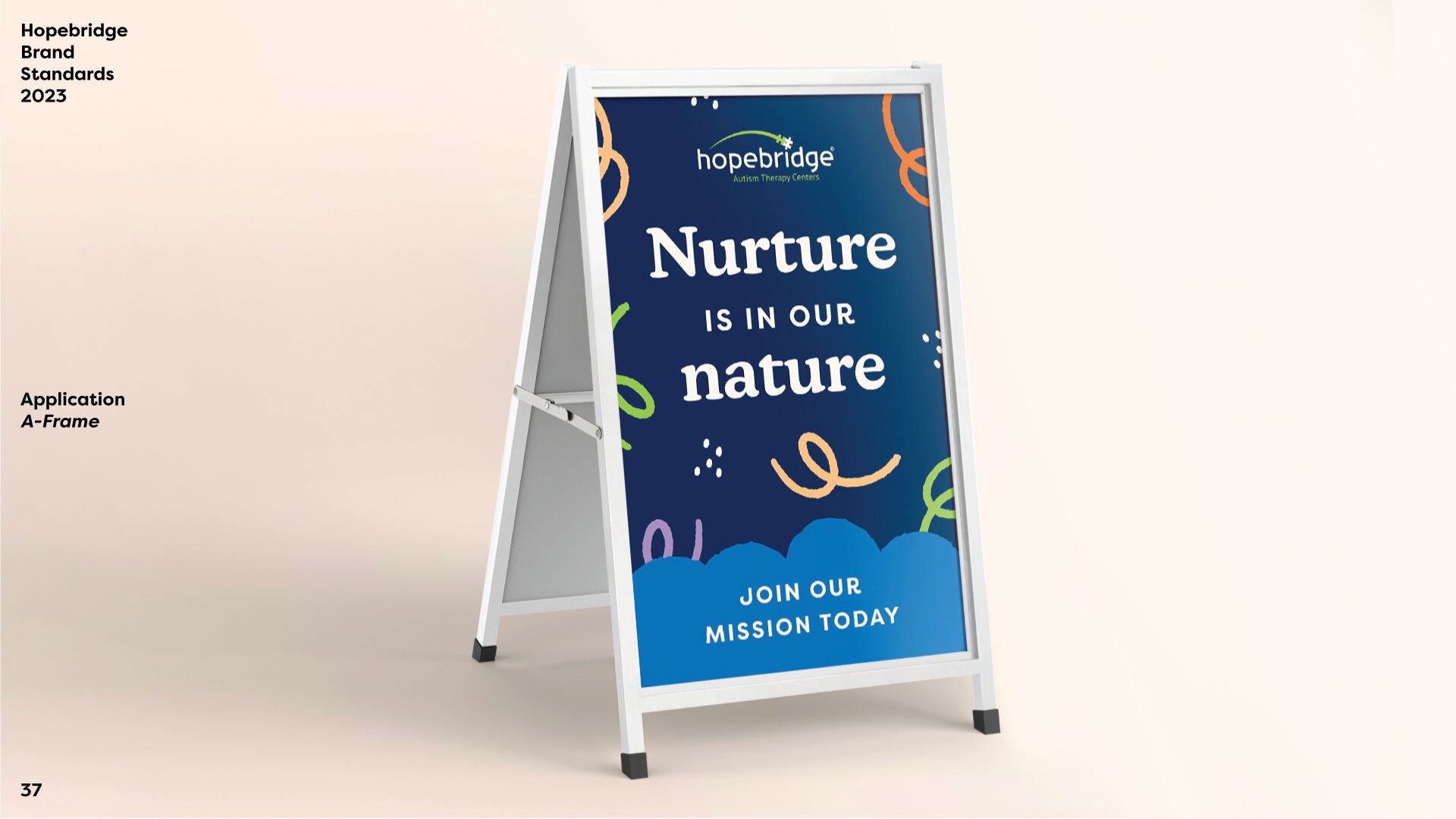 Hopebridge graphic design of a sandwich board reading "Nurture is in our nature"