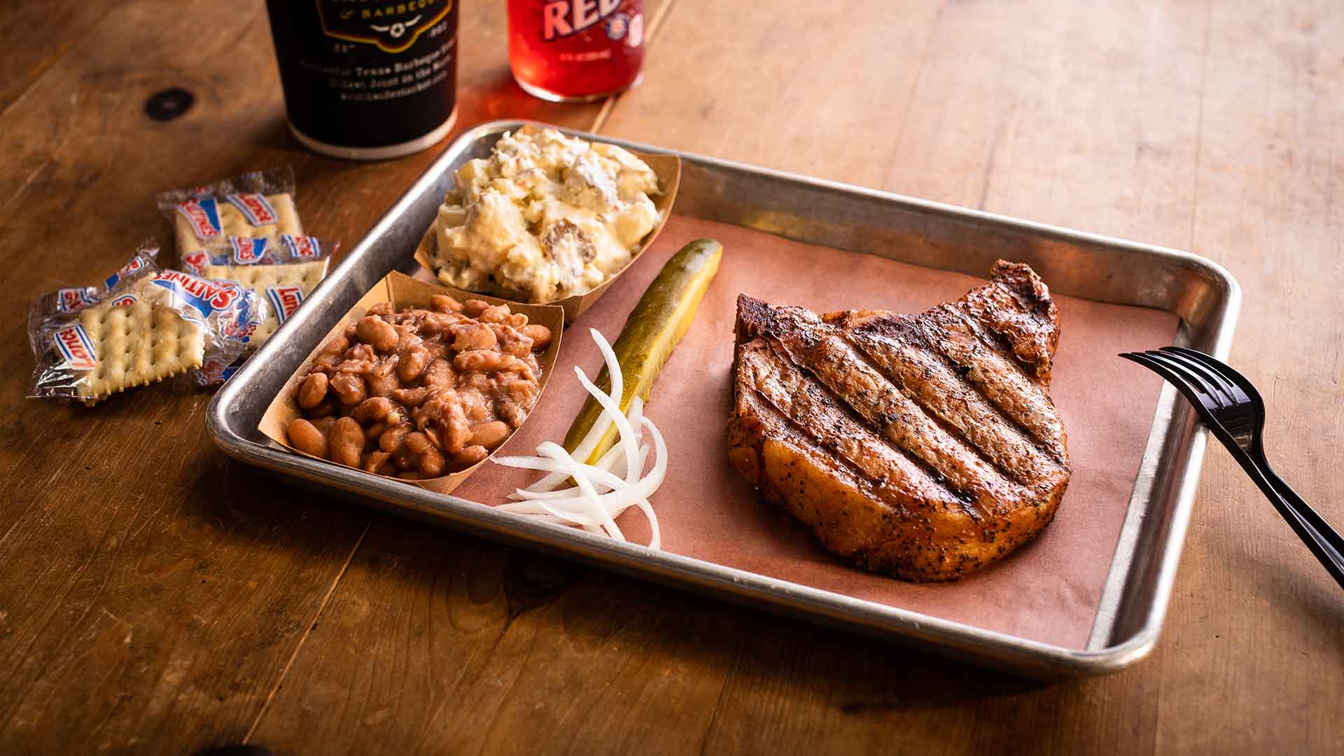 Delicious food photography of a pork steak from Southside Market & Barebeque